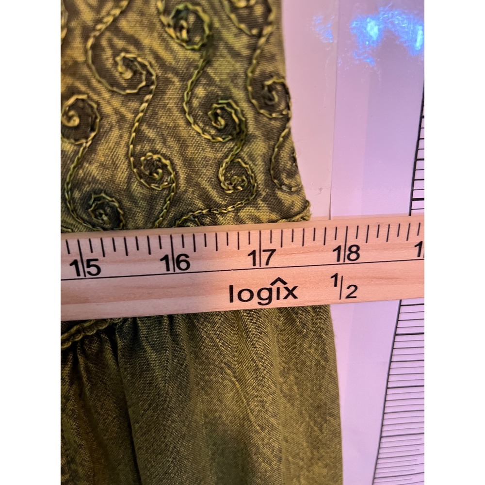 Pyramid Collection Green Floral Embroidered Boho Maxi Dress Large Smocked Back - Picture 6 of 7